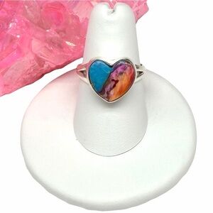 Kingman Pink Dahlia Turquoise Ring Size 7 Solid 925 Sterling Silver